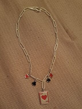 Heart & Suit Charm Necklace - Gold Chain with Red and Black Enamel